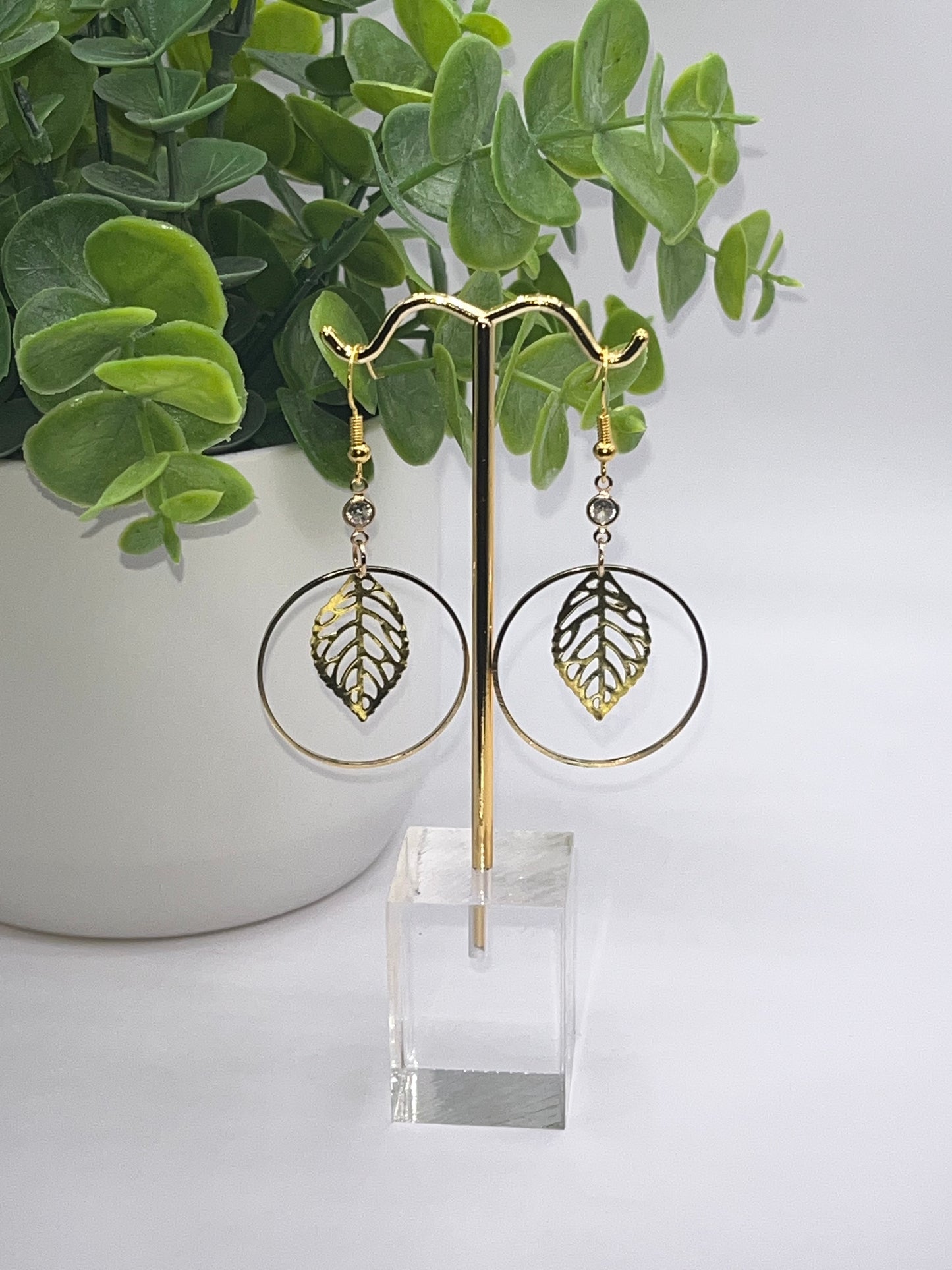 Orbs Diamond & Leaf Golden Dangles