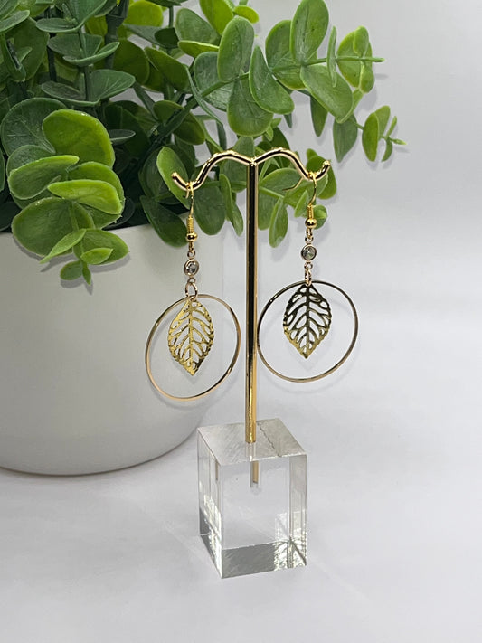 Orbs Diamond & Leaf Golden Dangles