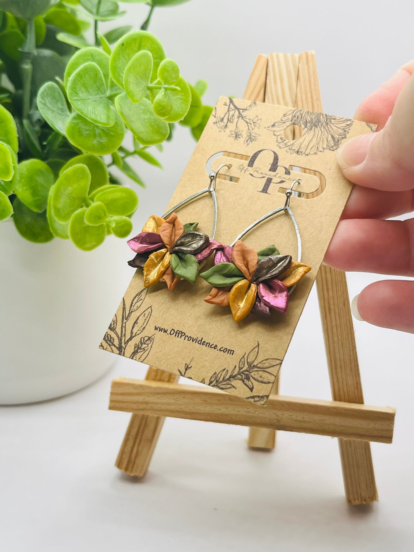 Silver Teardrop & Fall Leaves