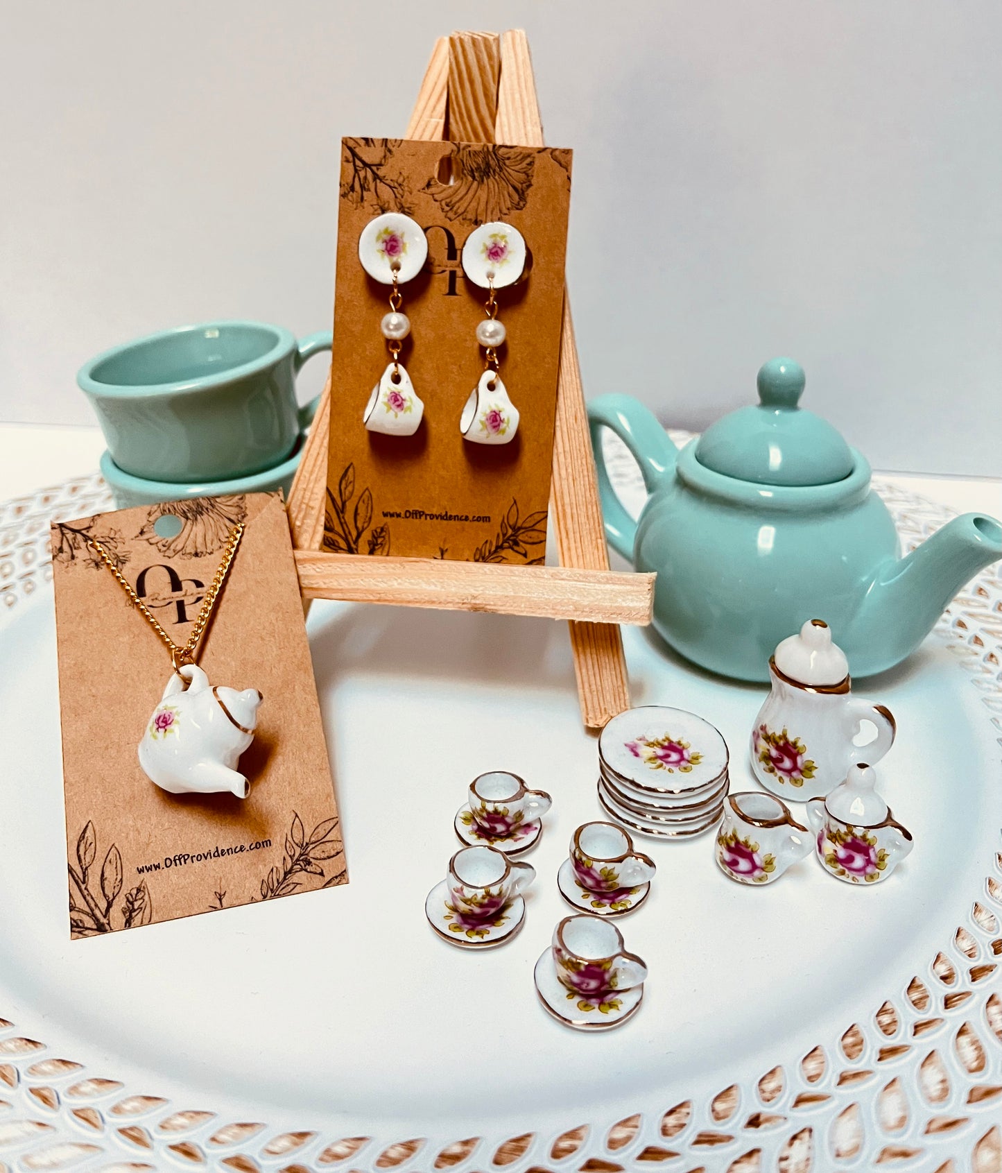 Rose Tea Plate & Cup Dangles