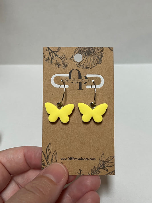 Dainty Yellow Butterfly Hoops