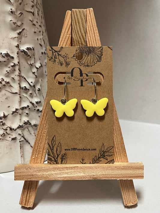 Dainty Yellow Butterfly Hoops