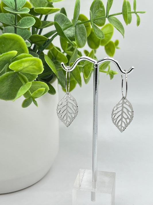 Silver Leaf Hoops