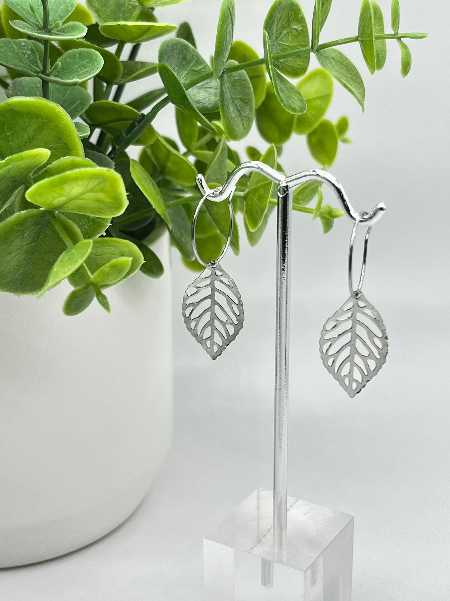 Silver Leaf Hoops
