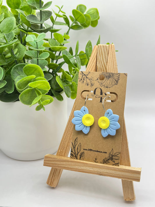 Blue Half Floral Hoops