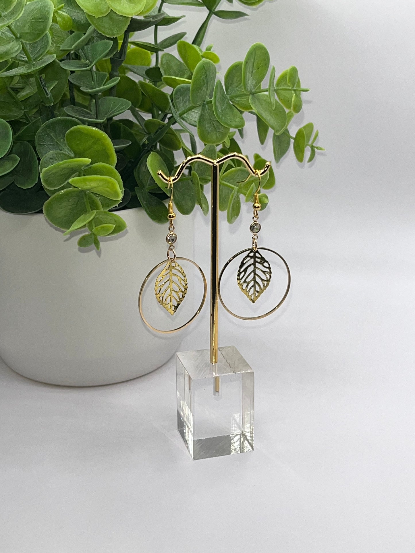 Orbs Diamond & Leaf Golden Dangles